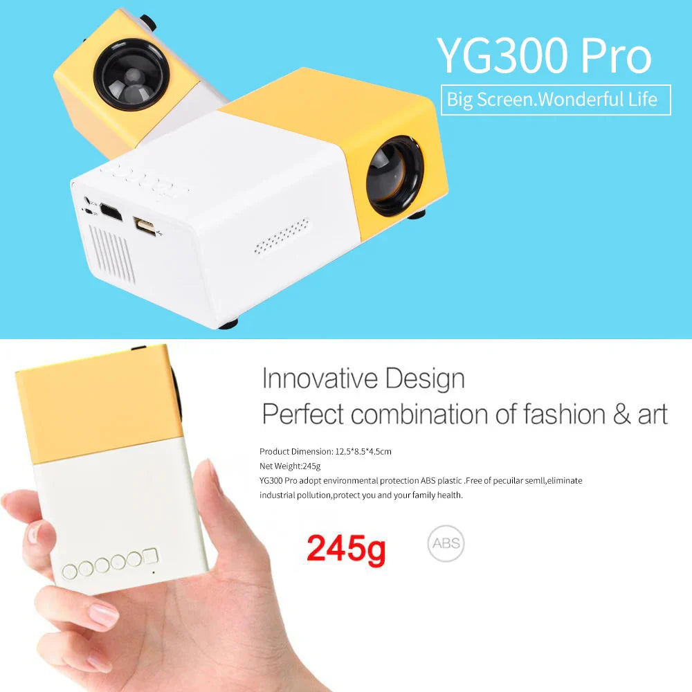 Mini Projector – 1080P Full HD Support, Portable LED Projector, 4K Video Playback, Multiple Connectivity Options